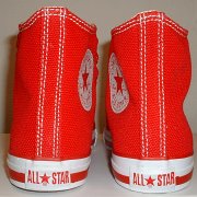Simple Details High Top Chucks  Rear view of red simple details high tops.