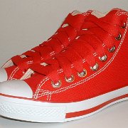 Simple Details High Top Chucks  Angled side view of red simple details high tops.