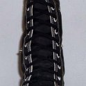 Skate Shoelaces on Knee High Chucks  Black 84 inch shoelaces on a right black knee high.