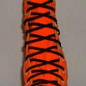 Skate Shoelaces on Knee High Chucks  Black 84 inch shoelaces on a right orange knee high.