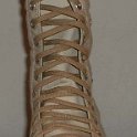 Skate Shoelaces on Knee High Chucks  Tan 84 inch shoelaces on a left parchment knee high.