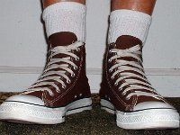Socks for Your Chucks  White crew sock with chocolate high tops, front view.