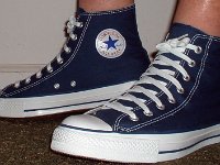 Socks for Your Chucks  No show socks worn with navy blue high tops, left side view.