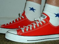 Socks for Your Chucks  Wearing red low cut chucks with white and royal quarter high embroidered star socks.