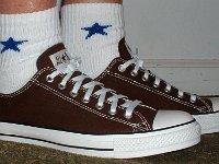 Socks for Your Chucks  Wearing chocolate brown low cut chucks with white and royal quarter high embroidered star socks.
