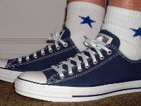 Socks for Your Chucks  Wearing navy blue low cut chucks with white and royal quarter high embroidered star socks.