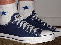 Socks for Your Chucks  Wearing navy blue low cut chucks with white and royal quarter high embroidered star socks.
