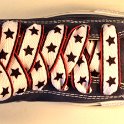 Star Print Shoelaces on Chucks  Navy blue high top chuck with black, white and red star print shoelaces.