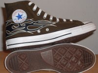 Tattoo High Top Chucks  Inside patch and sole views of dark green and black tattoo high tops.