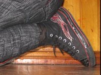 Tattoo High Top Chucks  Wearing black and red tatto high tops.