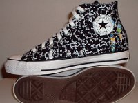 Tear Away High Top Chucks  nside patch and sole views of black and white tear away high tops.