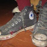 Trashed High Top Chucks  Well worn charcoal high tops with grey laces.