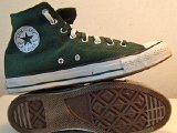 Trekking Green Double Tongue High Top Chucks  Inside patch  and sole views of trekking green double tongue high tops.