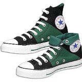 Tri-Color Chucks  Angled side view of a black, green, and dark green tri-color foldover high top.