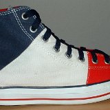 Tri-Color Chucks  Outside view of a right red, white, and blue tri-color high top.