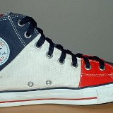 Tri-Color Chucks  Outside view of a left red, white, and blue tri-color high top.