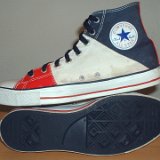 Tri-Color Chucks  Inside patch and sole views of red, white, and blue tri-color high tops.