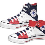 Tri-Color Chucks  Angled side views of red, white, and blue foldover tri-color high tops.