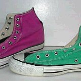 Tri-Color Chucks  Side views of green, black, and light purple tri-color high tops.