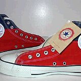 Tri-Color Chucks  inside patch views of red, white, and blue tri-color high tops.