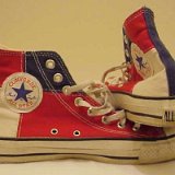 Tri-Color Chucks  Inside patch and rear views of red, white, and blue tri-color high tops.