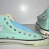 Tri-Color Chucks  Salmon, Sky Blue, and Light Green  tri color high tops, inside patch and rear views.