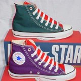 Tri-Color Chucks  Side View of a Green, Red, and Purple High Top