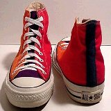 Tri-Color Chucks  Front and back views of red, orange, and black tri-color high tops.