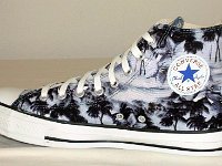 Tropical and Nautical Pattern Chucks  Right Blue Hawaiian high top, inside patch view.
