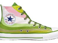 Tropical and Nautical Pattern Chucks  Inside patch view of a left green wave pattern high top.