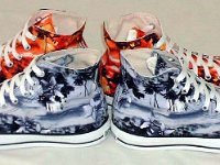 Tropical and Nautical Pattern Chucks  Outside view of Blue and Orange Hawaiian high tops.