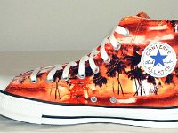 Tropical and Nautical Pattern Chucks  Right Orange Hawaiian high top, inside patch view.