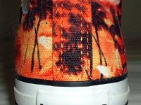 Tropical and Nautical Pattern Chucks  Orange Hawaiian high top, close up of the rear heel patch.