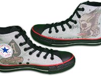 Tropical and Nautical Pattern Chucks  Side view of Dead End Sailor Jerry high tops.