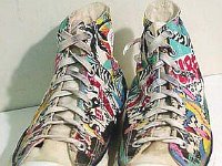 Tropical and Nautical Pattern Chucks  Surfer print high tops, front view.