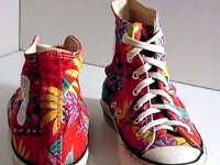 Tropical and Nautical Pattern Chucks  Tropical print high tops, front and rear views.