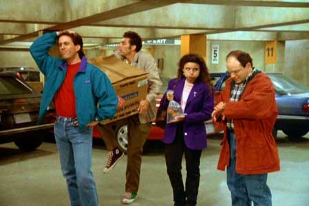 The four main characters of Seinfeld: Jerry, Kramer, Elaine, and George