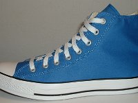 Victorian Blue High Top Chucks  Outside view of a left Victoria blue high top.