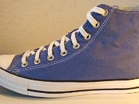 Washed Indigo High Top Chucks  Outside view of a left washed indigo high top.