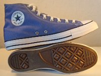 Washed Indigo High Top Chucks  Inside patch and sole views of washed indigo high tops.