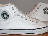 White Leather Jewel High Top Chucks  White leather jewel high tops, outside patch views.