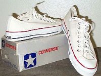 White Low Cut Chucks  Vintage optical white low cuts with box, side and top views.