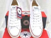 White Low Cut Chucks  New optical white low cuts with box, top view.