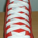 Fat (Wide) White Shoelaces on Chucks  Red high top with wide white laces.