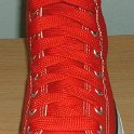 Fat (Wide) Red Shoelaces on Chucks  Red high top with wide red laces.
