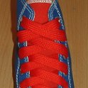 Fat (Wide) Red Shoelaces on Chucks  Royal blue and red high top with wide red laces.