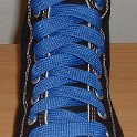 Fat (Wide) Royal Blue Shoelaces on Chucks  Black high top with wide royal blue laces.