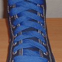Fat (Wide) Royal Blue Shoelaces on Chucks  Navy blue high top with wide royal blue laces.