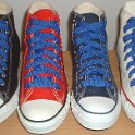 Fat (Wide) Royal Blue Shoelaces on Chucks  Core color high tops with wide royal blue laces.