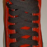 Fat (Wide) Charcoal Grey Shoelaces on Chucks  Red high top with fat charcoal grey shoelaces.